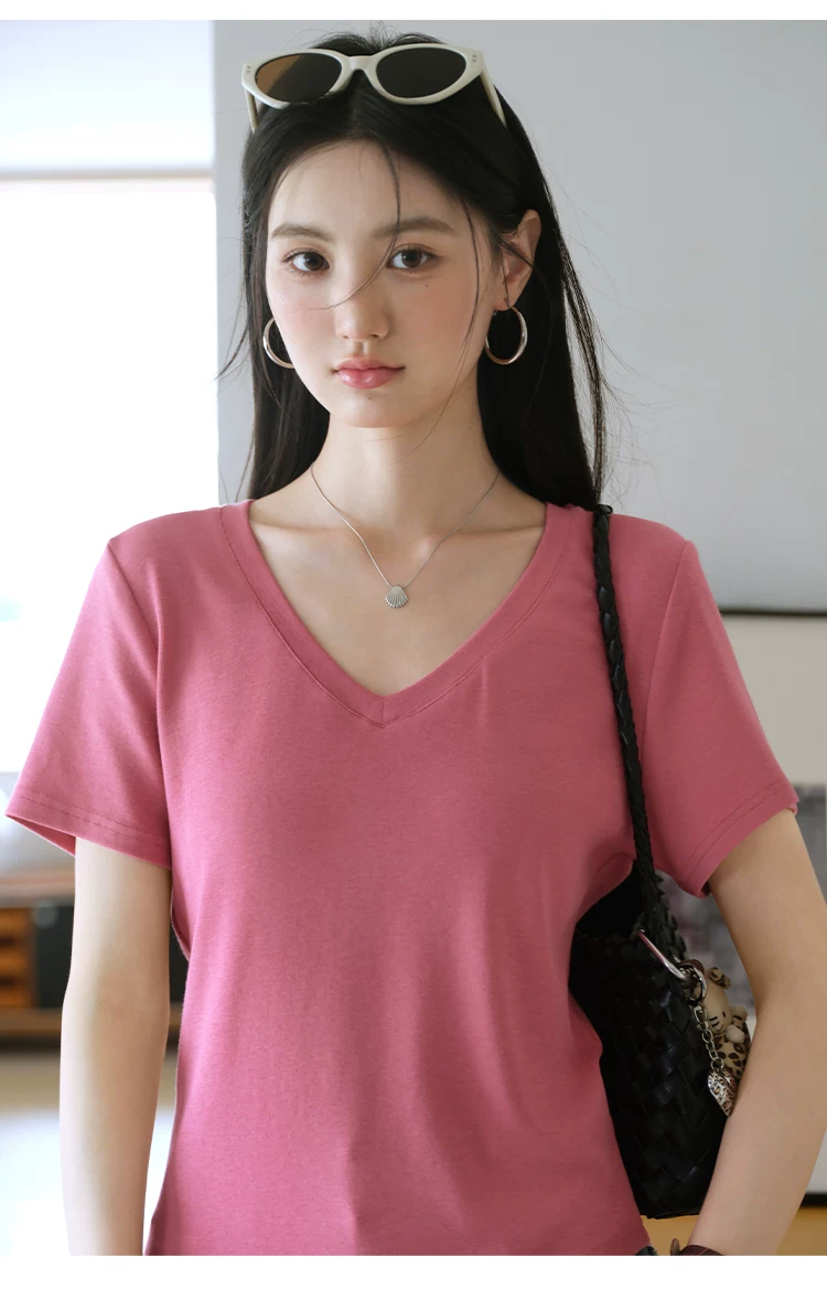 胖mm大尺碼女裝基本款V領短袖T恤夏裝女多巴胺穿搭玫紅色上衣,胖mm大尺碼女裝基本款V領短袖T恤夏裝女多巴胺穿搭玫紅色上衣,HBFS1166,胖mm大尺碼女裝基本款V領短袖T恤夏裝女多巴胺穿搭玫紅色上衣,V領造型,舒適好穿