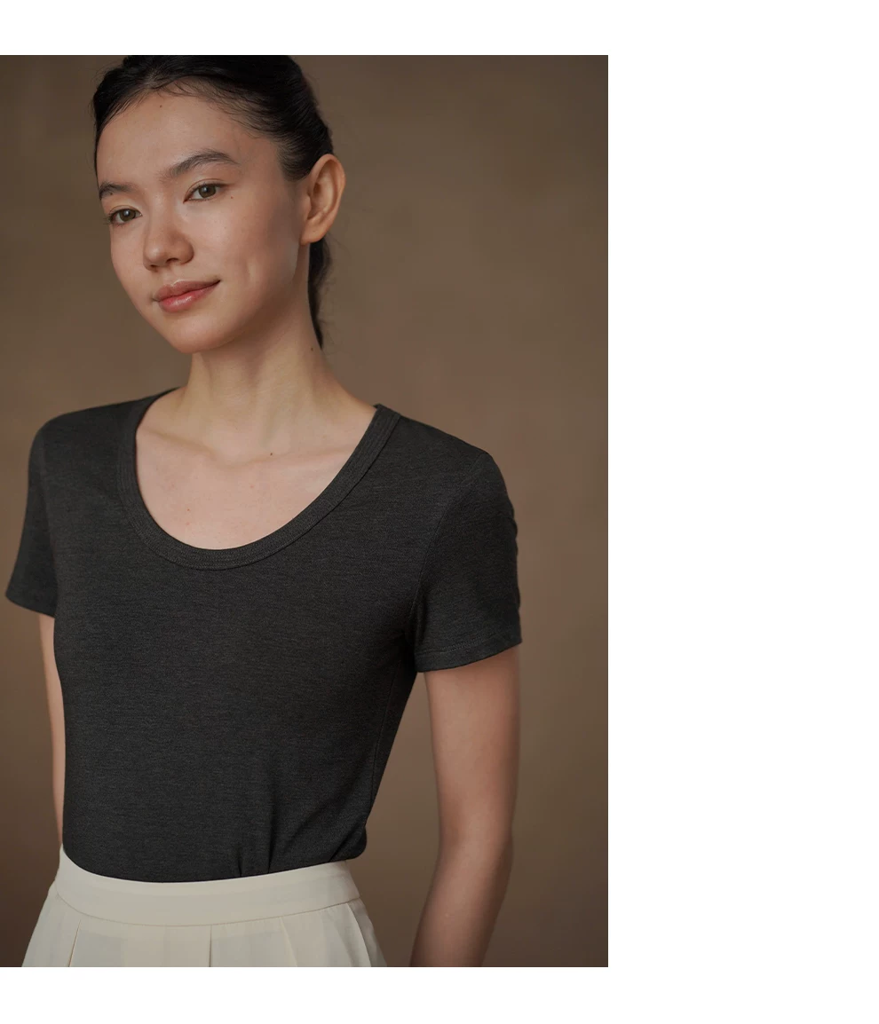 高知精緻通勤塔克線U領上衣顯瘦修身彈性短袖棉感T恤女,高知精緻通勤塔克線U領上衣顯瘦修身彈性短袖棉感T恤女,HBFS1204,高知精緻通勤塔克線U領上衣顯瘦修身彈性短袖棉感T恤女,彈性U領,合身顯瘦