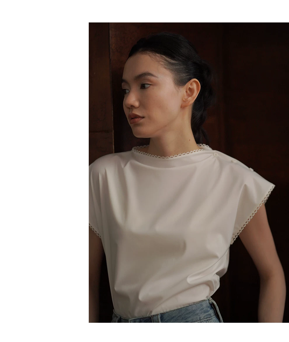 法式綿軟優雅蕾絲拼接領口紐扣肩設計感短袖通勤襯衫,法式綿軟優雅蕾絲拼接領口紐扣肩設計感短袖通勤襯衫,HBFS1299,法式綿軟優雅蕾絲拼接領口紐扣肩設計感短袖通勤襯衫,蕾絲拼接,鈕釦肩設計