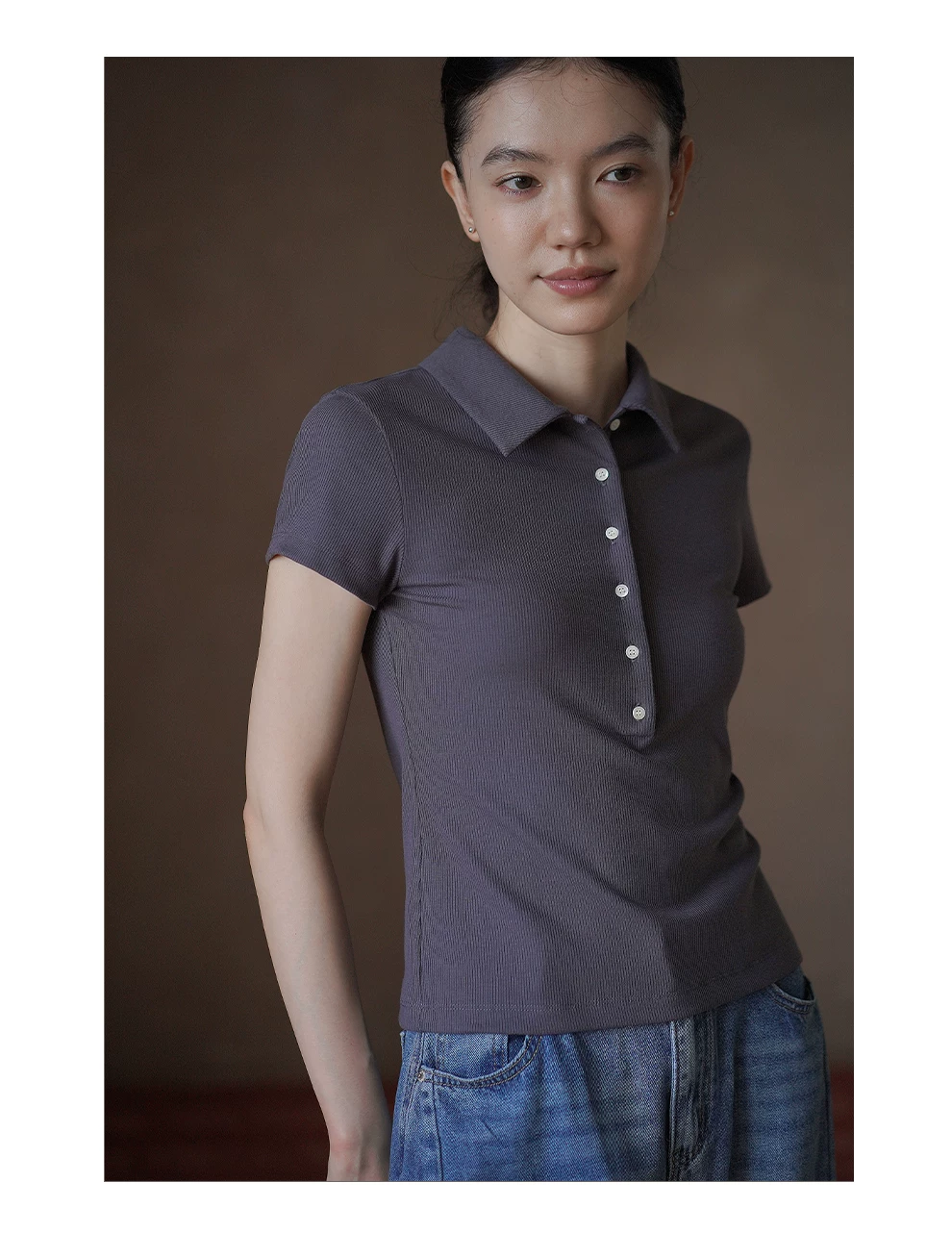 高支親膚彈性Polo領上衣合身顯瘦正肩短袖半開門襟T恤女,高支親膚彈性Polo領上衣合身顯瘦正肩短袖半開門襟T恤女,HBFS1378,高支親膚彈性Polo領上衣合身顯瘦正肩短袖半開門襟T恤女,開襟排釦,彈性親膚