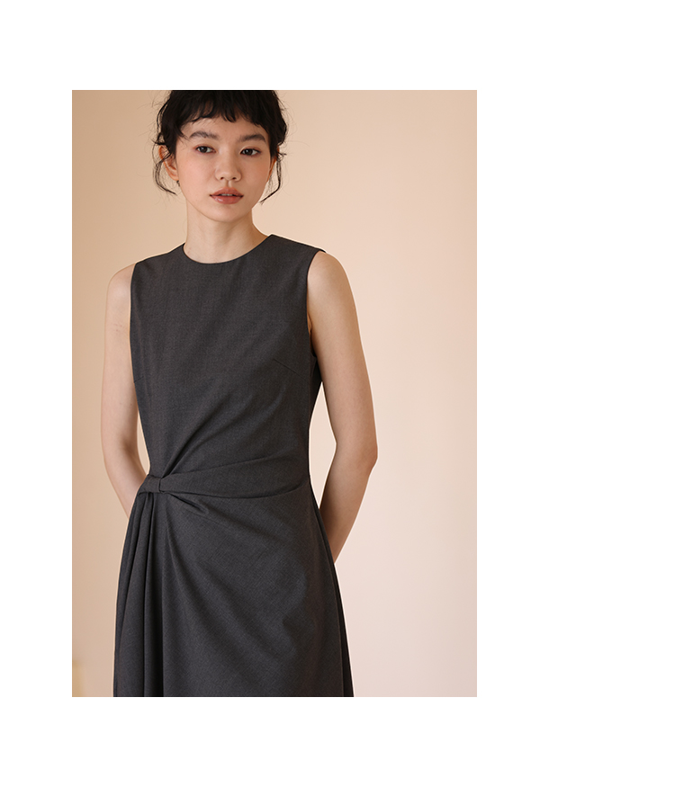 氣質女主高腰線扭結通勤瘦身遮肉連身裙洋裝,長洋裝,洋裝,無袖,輕甜,高雅