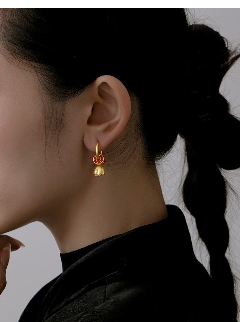 新品中式蓮蓬耳墜耳環女小眾復古設計一款多戴珍珠彩繪耳圈耳飾