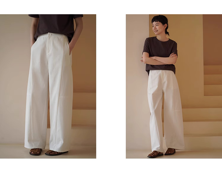 百搭基因立體剪裁分割直筒寬鬆版型高腰闊腿休閒長褲女