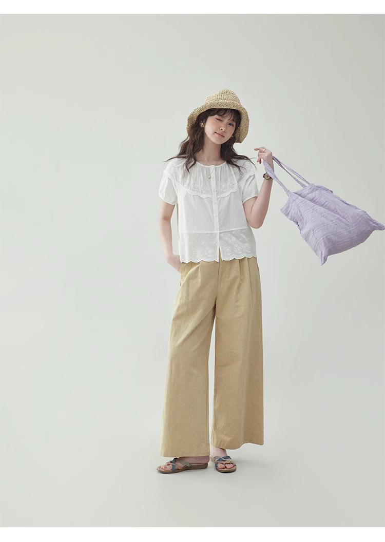 法式鏤空花邊白色單排扣襯衫女夏季新款短上衣