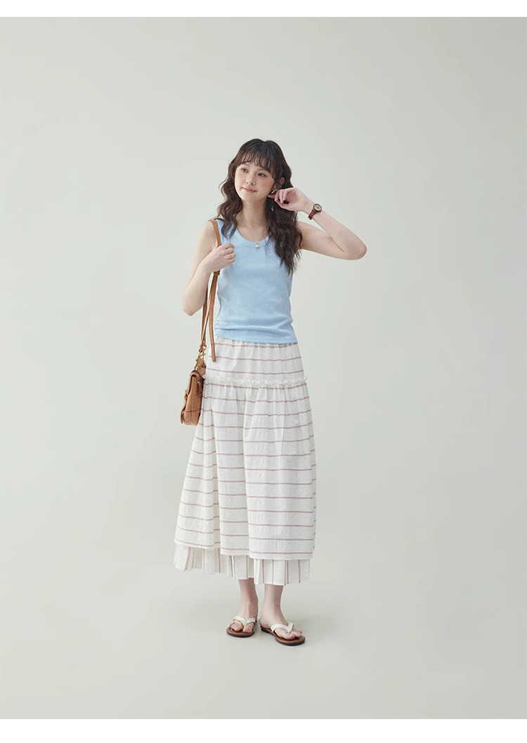 撞色拼接蕾絲純棉半身裙女夏季新款a字中長裙子