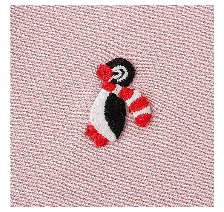 粉紅娃娃領企鵝刺繡T恤女夏季新款減齡短袖上衣