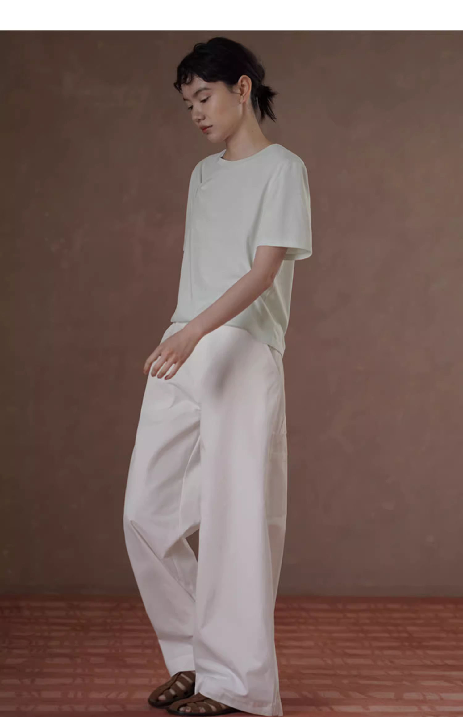 涼感百搭夏日棉萊賽爾混紡斜紋挺括抗皺寬鬆顯瘦長褲女