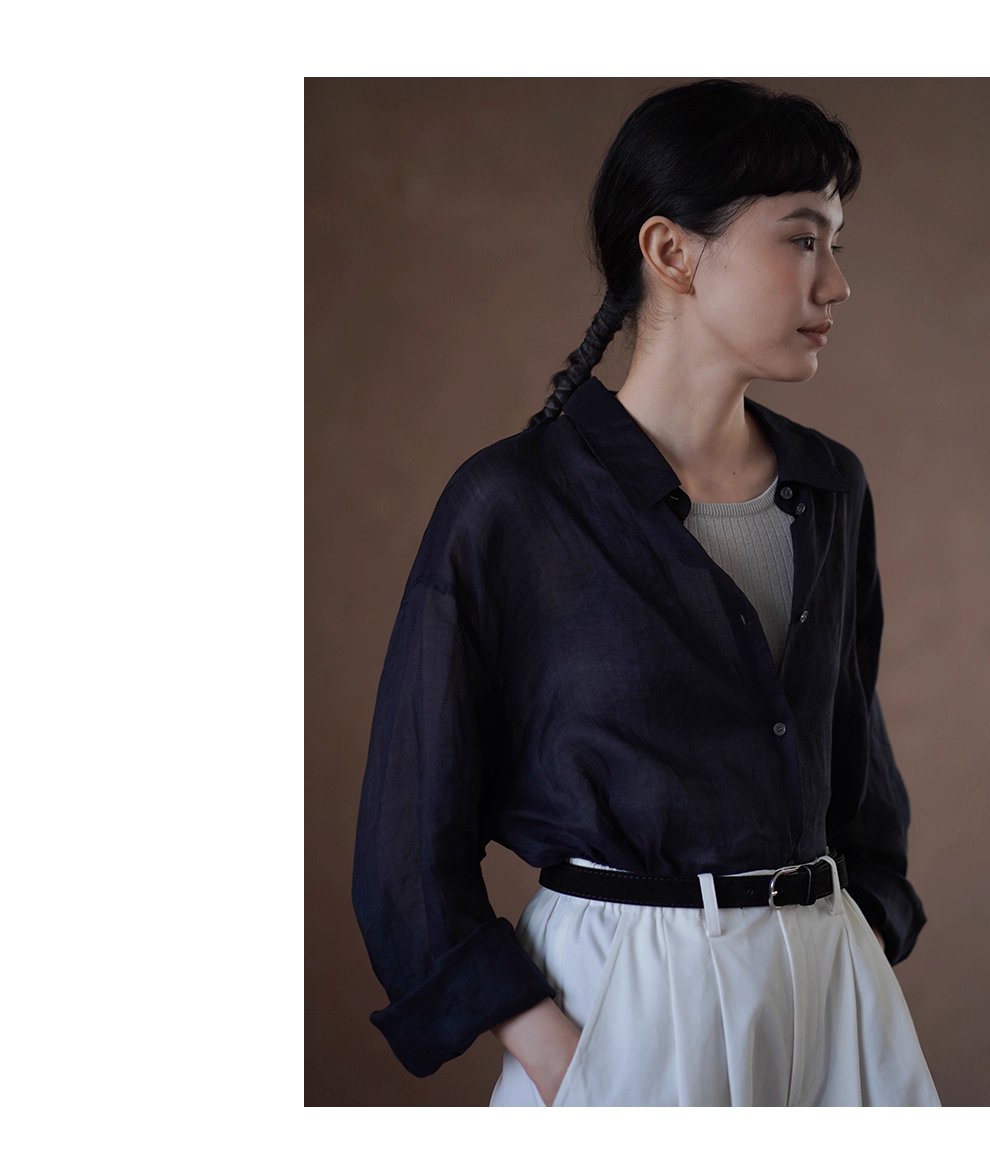 清透微風天然100苧麻襯衫寬鬆顯瘦通勤廓形落肩長袖上衣