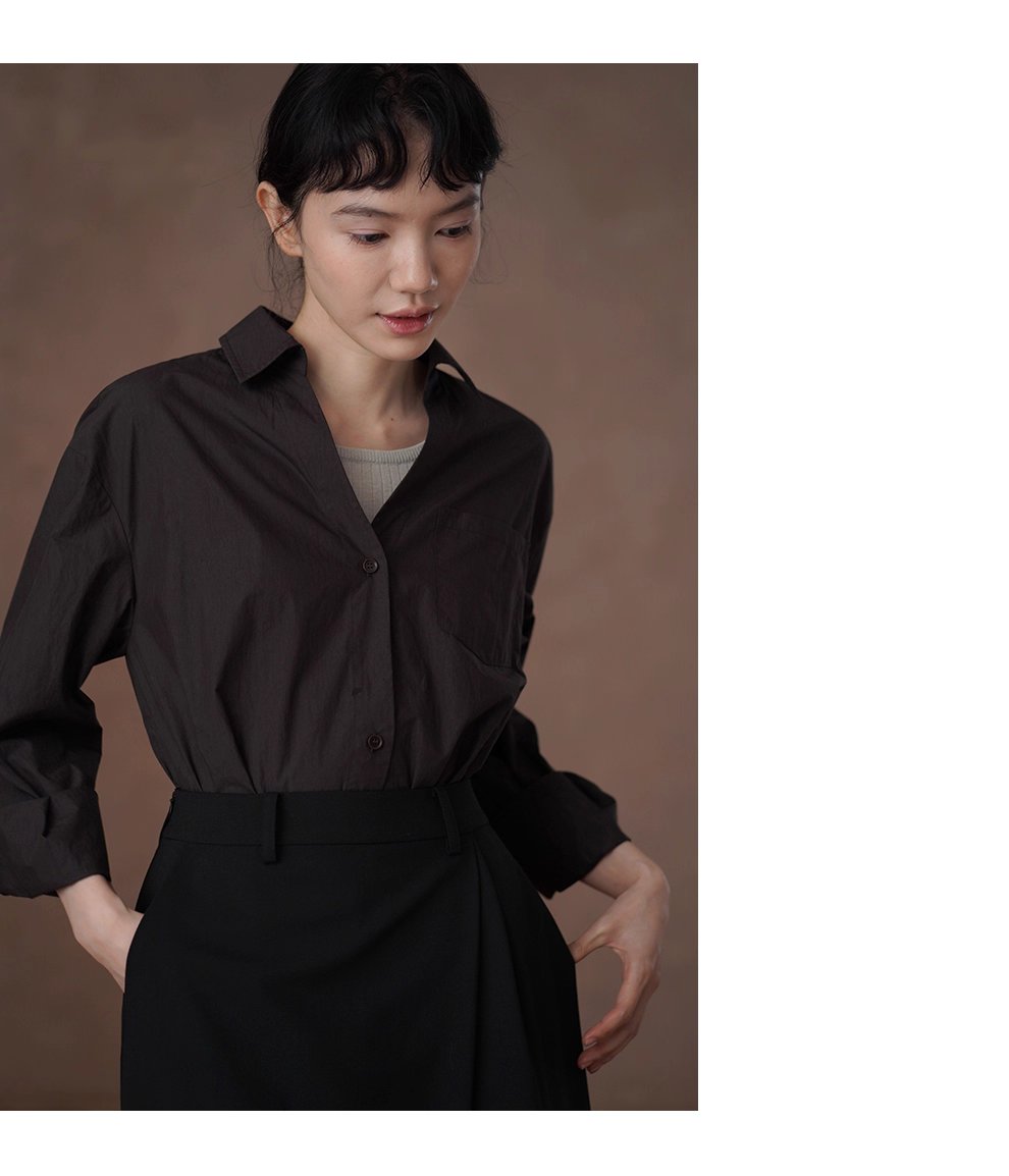 知識分子高智感襯衫濃鬱古巴咖寬鬆顯瘦V領廓形通勤上衣