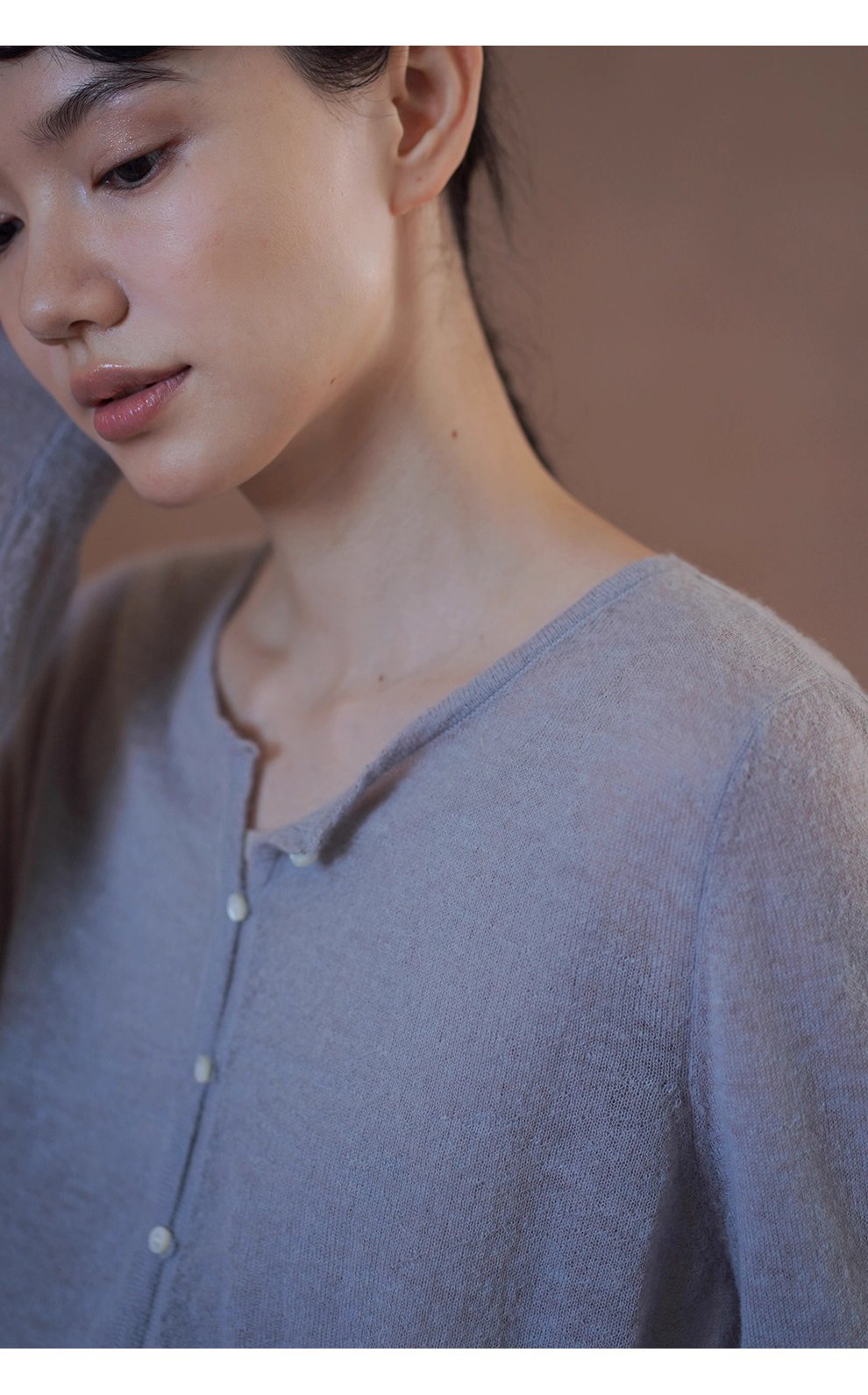 淡香薰衣草針織軟糯細膩綿羊羊駝毛混紡紗線薄款開襟衫