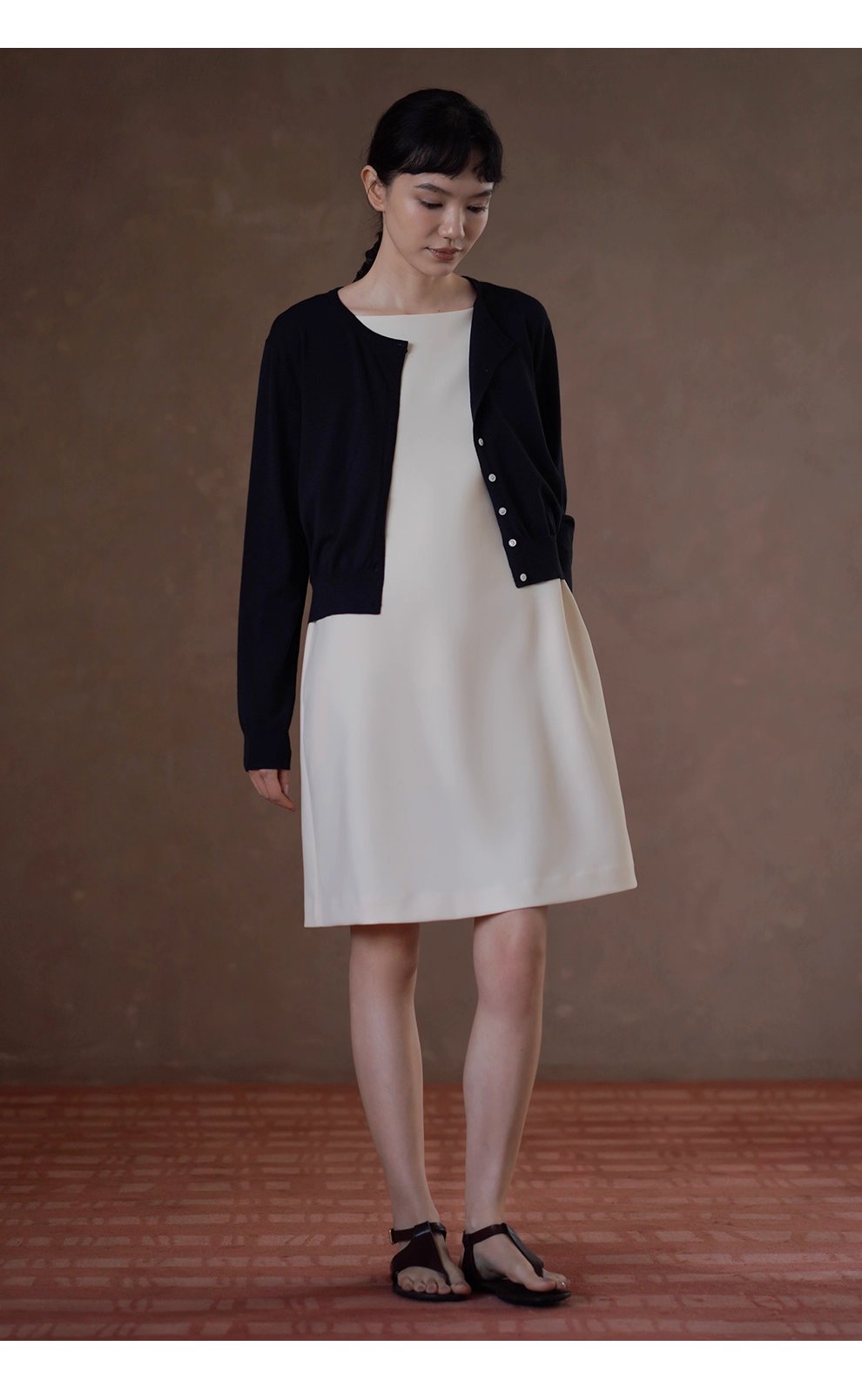 剛需基本款合身顯瘦通勤長袖軟糯針織撞色紐扣圓領外套