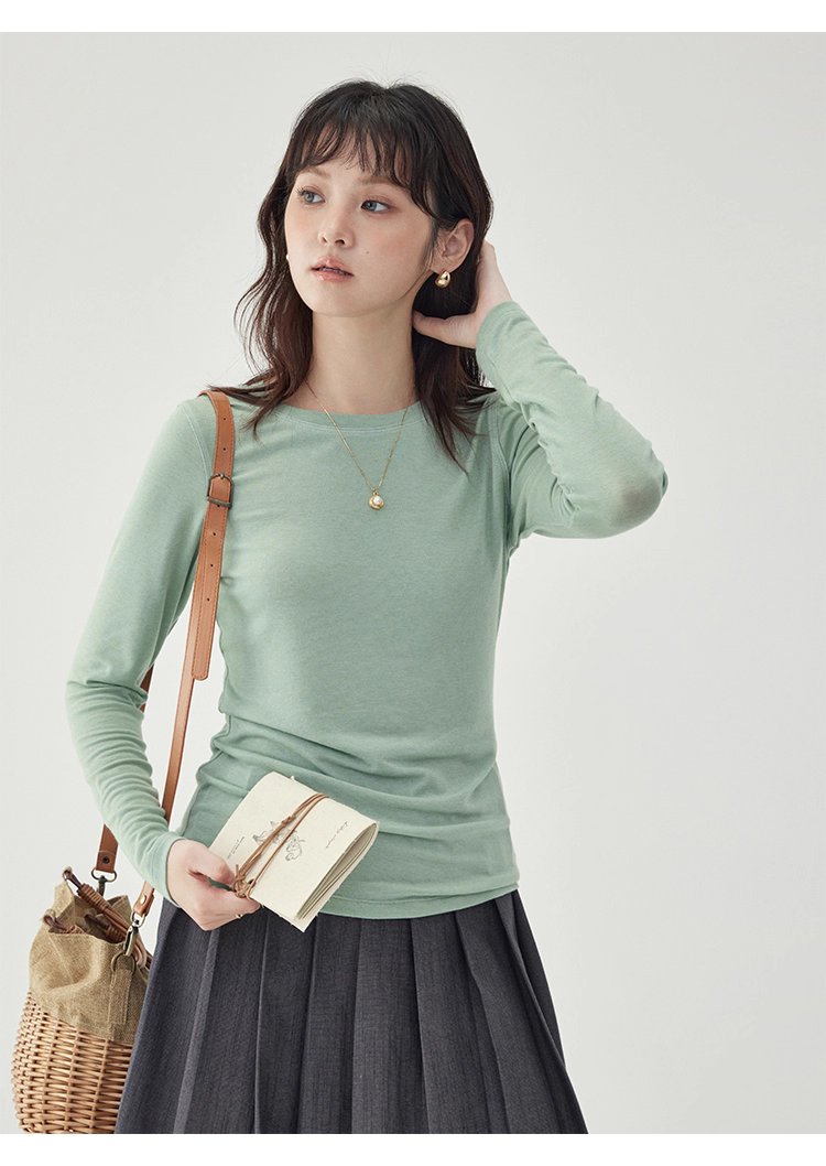 長袖修身薄款羊毛T恤女25秋季新款內搭上衣