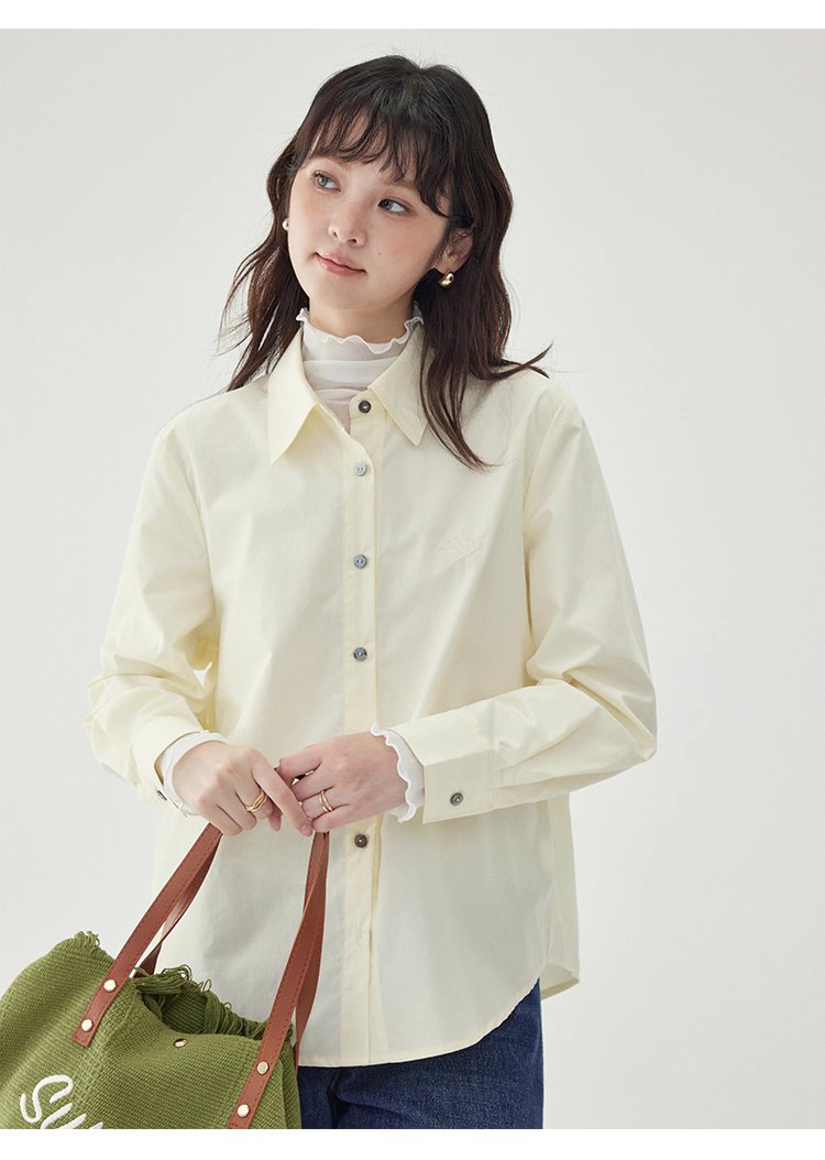 單排扣寬鬆繡襯衫女秋季新款慵懶長袖上衣