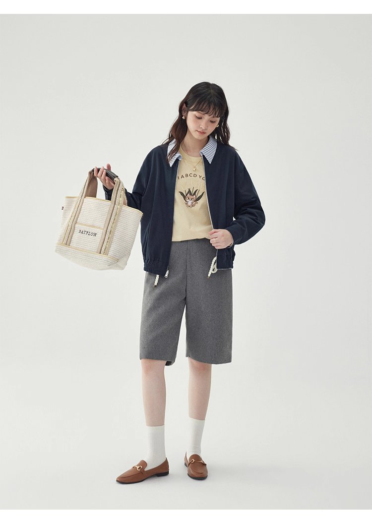 韓國翻領兩面穿拉鍊外套女秋季新款純棉長袖上衣