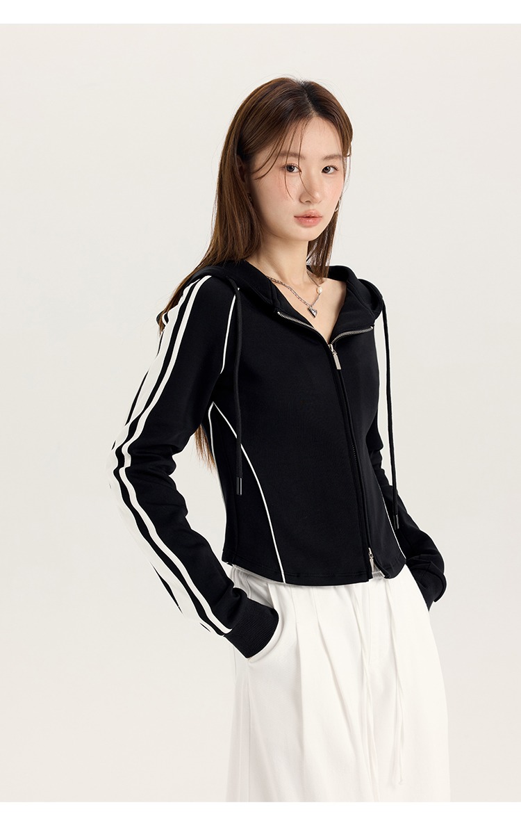 大尺碼胖mm美式黑色連帽衛衣外套2025新款休閒拉鍊上衣