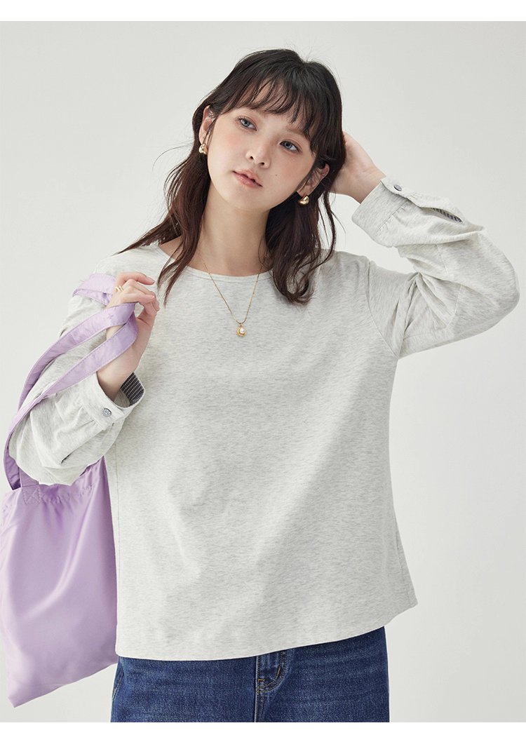 後排扣繫帶圓領衛衣T恤女秋季新款寬鬆長袖上衣
