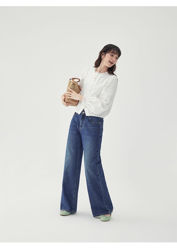 花邊長袖後貼花片白襯衫女秋季新款甜美純棉上衣