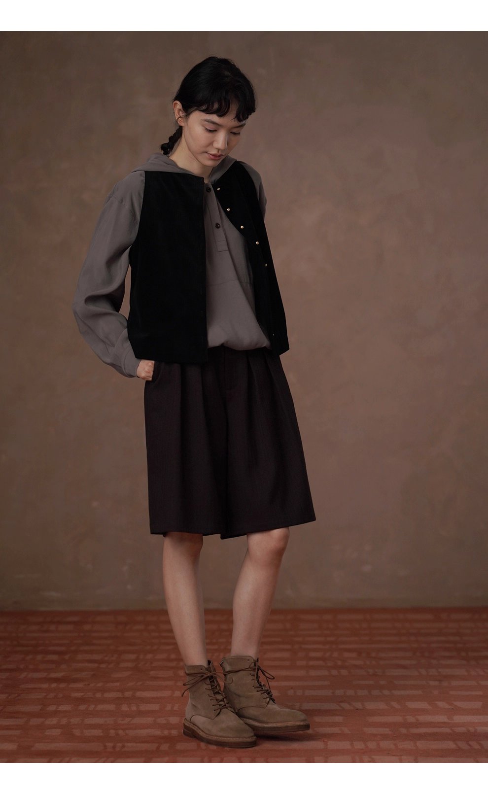 垂爽絲滑綿軟手感顯瘦寬鬆上衣半門襟休閒連帽長袖襯衫