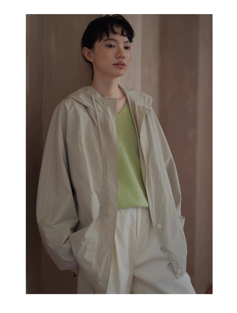 輕盈挺括山系少女外套寬鬆顯瘦連帽中長款輕戶外風衣女