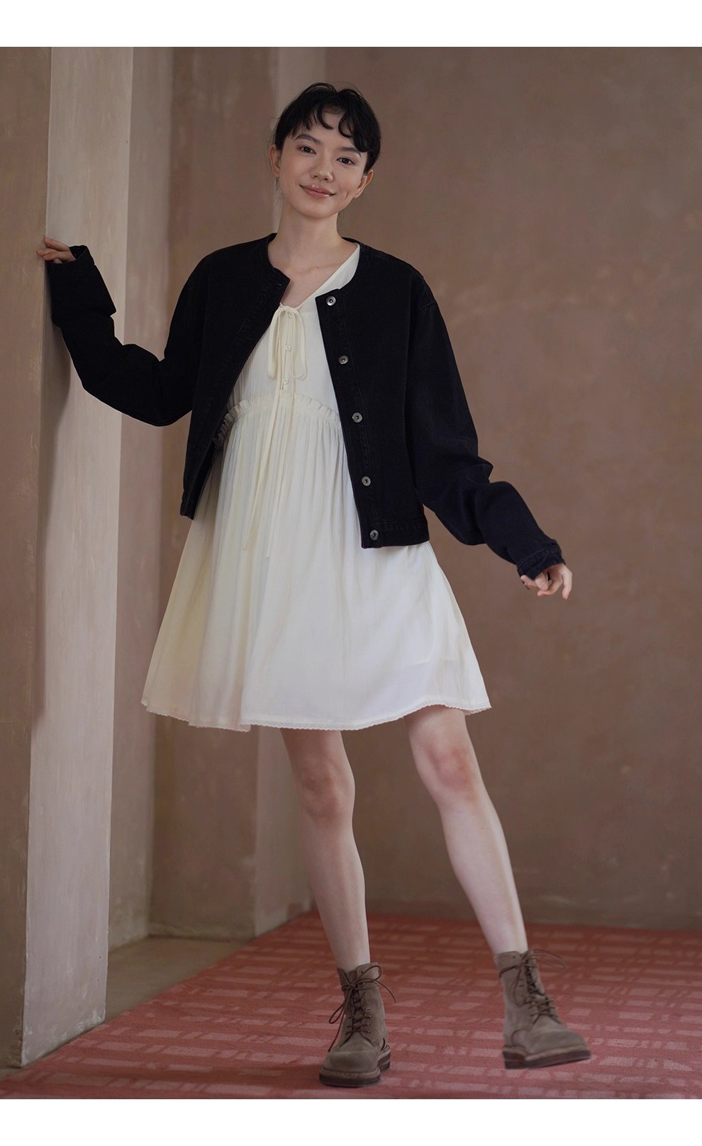 龐克牛仔做舊復古水洗寬鬆輪廓短款圓領顯瘦小個子外套