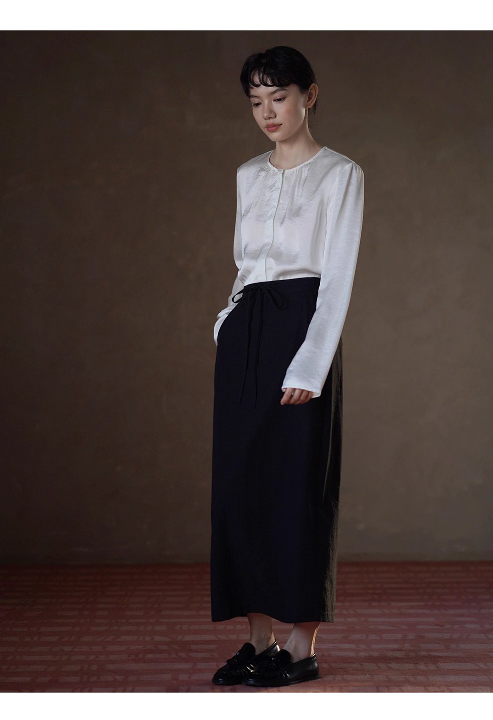 不出錯都會通勤基本款半身裙繫帶顯瘦H型直筒高腰裙女