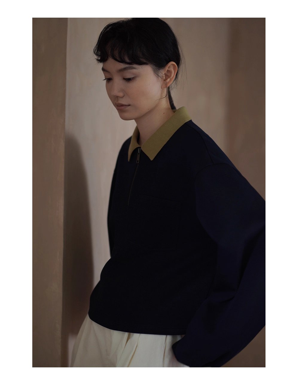 正統學院風撞色Polo領衛衣空氣層針織布料寬鬆顯瘦上衣