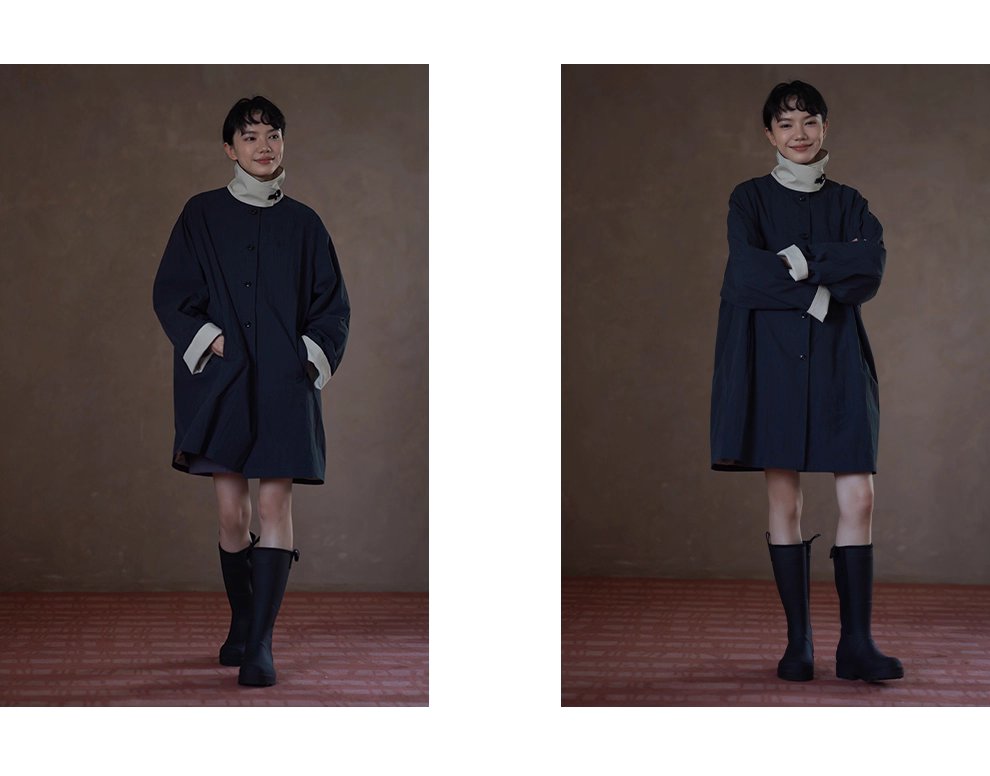 細節滿滿原創外套撞色拼接立領皮袢中長款寬鬆顯瘦風衣