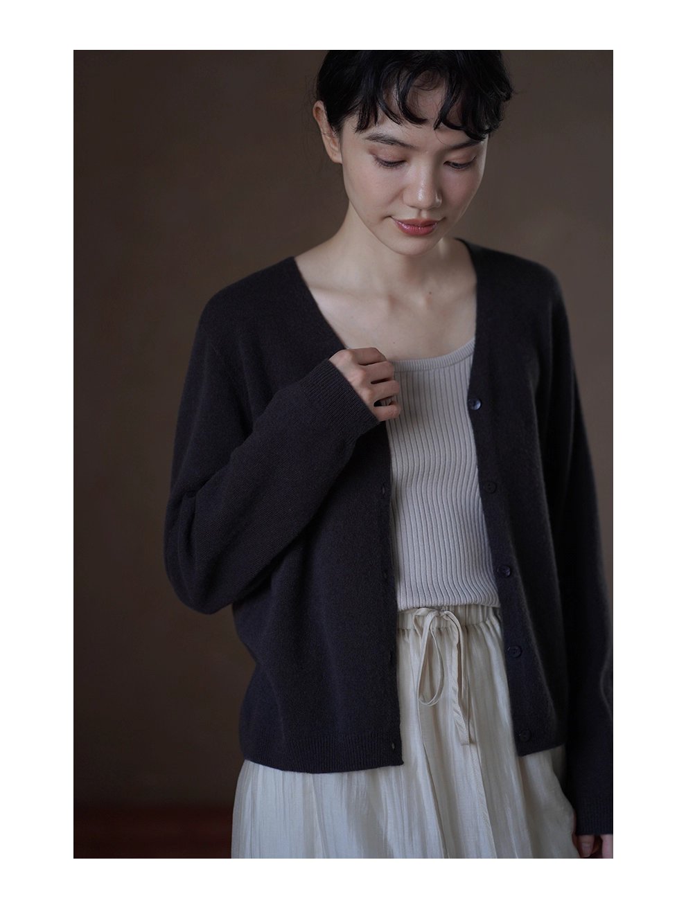 內外兼修蓬鬆軟糯100綿羊毛寬鬆V領顯瘦針織通勤外套女