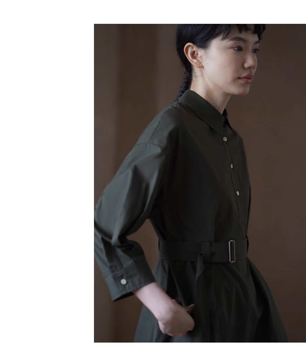 都會松柏水洗柔軟100棉隨性通勤寬鬆顯瘦腰帶襯衫洋裝