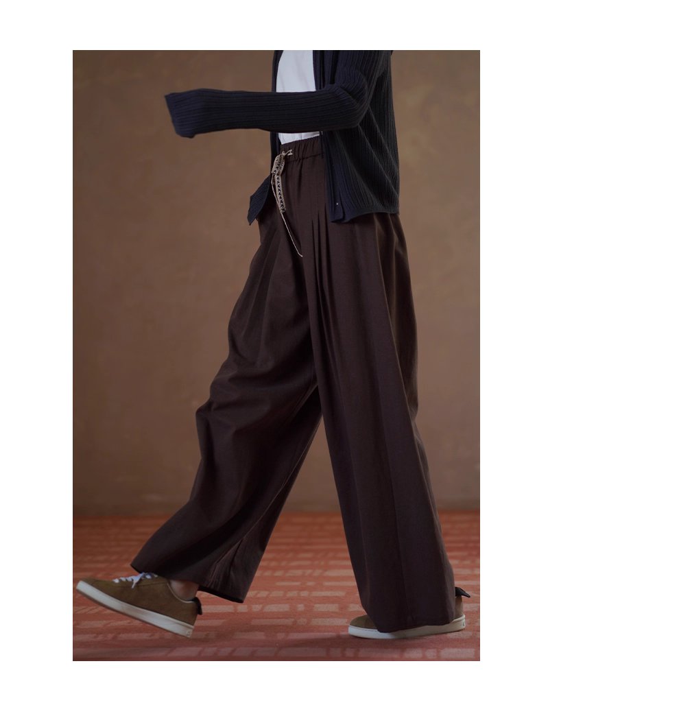 榛果拿鐵長褲顯瘦輪廓柔軟寬鬆織帶抽繩高腰遮肉闊腿褲