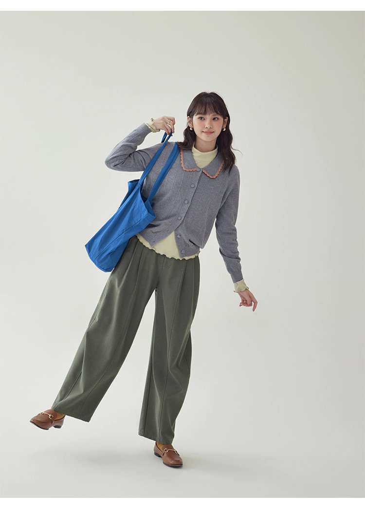 韓系撞色翻領針織開襟衫女秋季新款單排扣長袖上衣