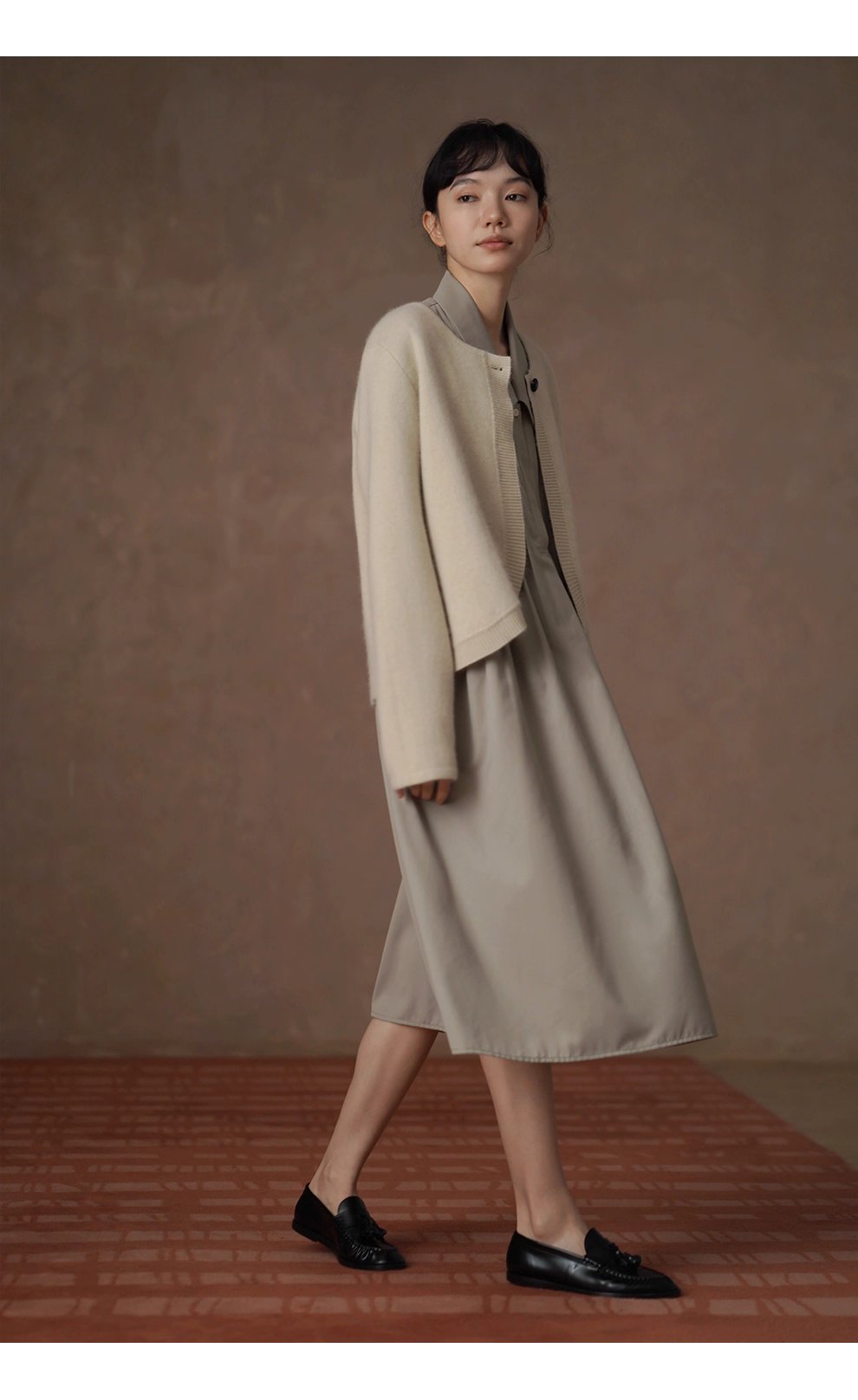 溫柔濾鏡氛圍感軟糯兔毛羊毛外套弧形門襟寬鬆毛衣開襟衫