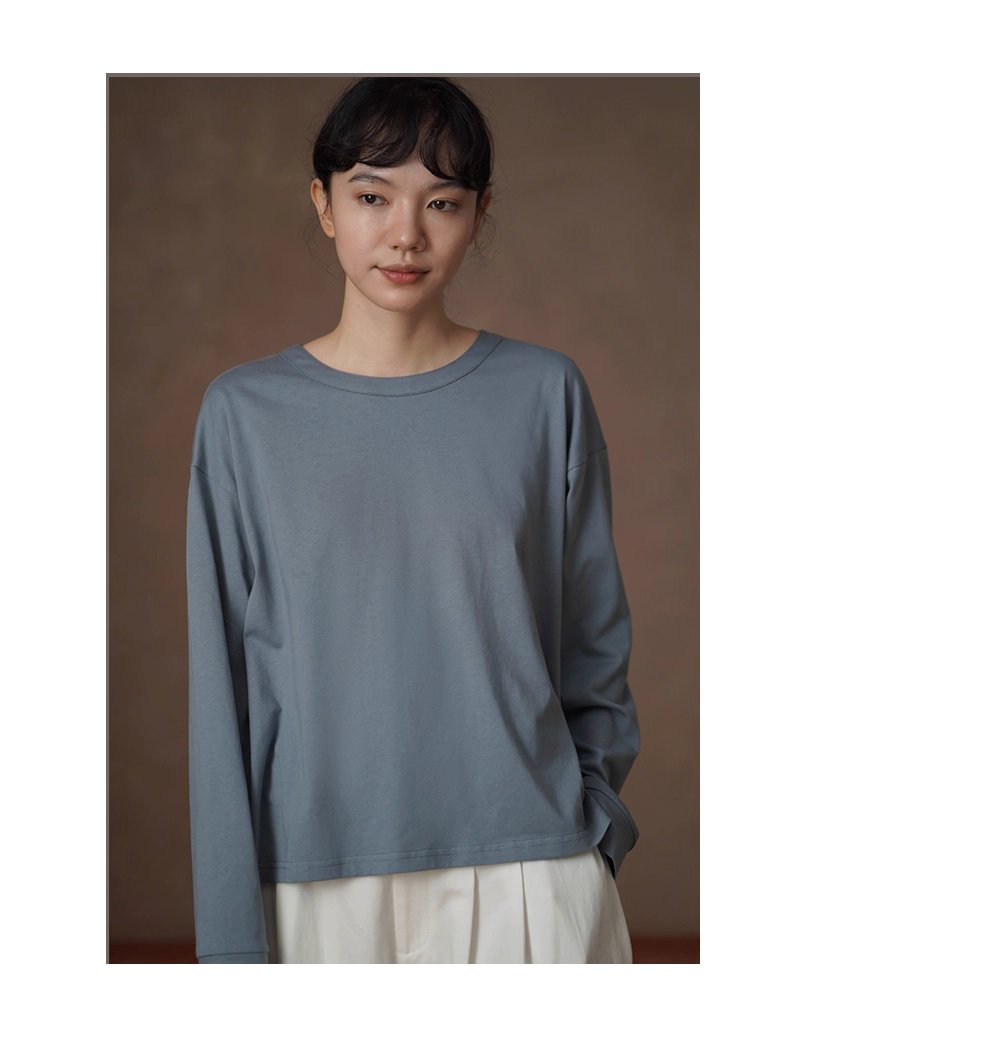 挺闊水洗100棉擦絨手感寬鬆後領口紐扣顯瘦百搭長袖上衣