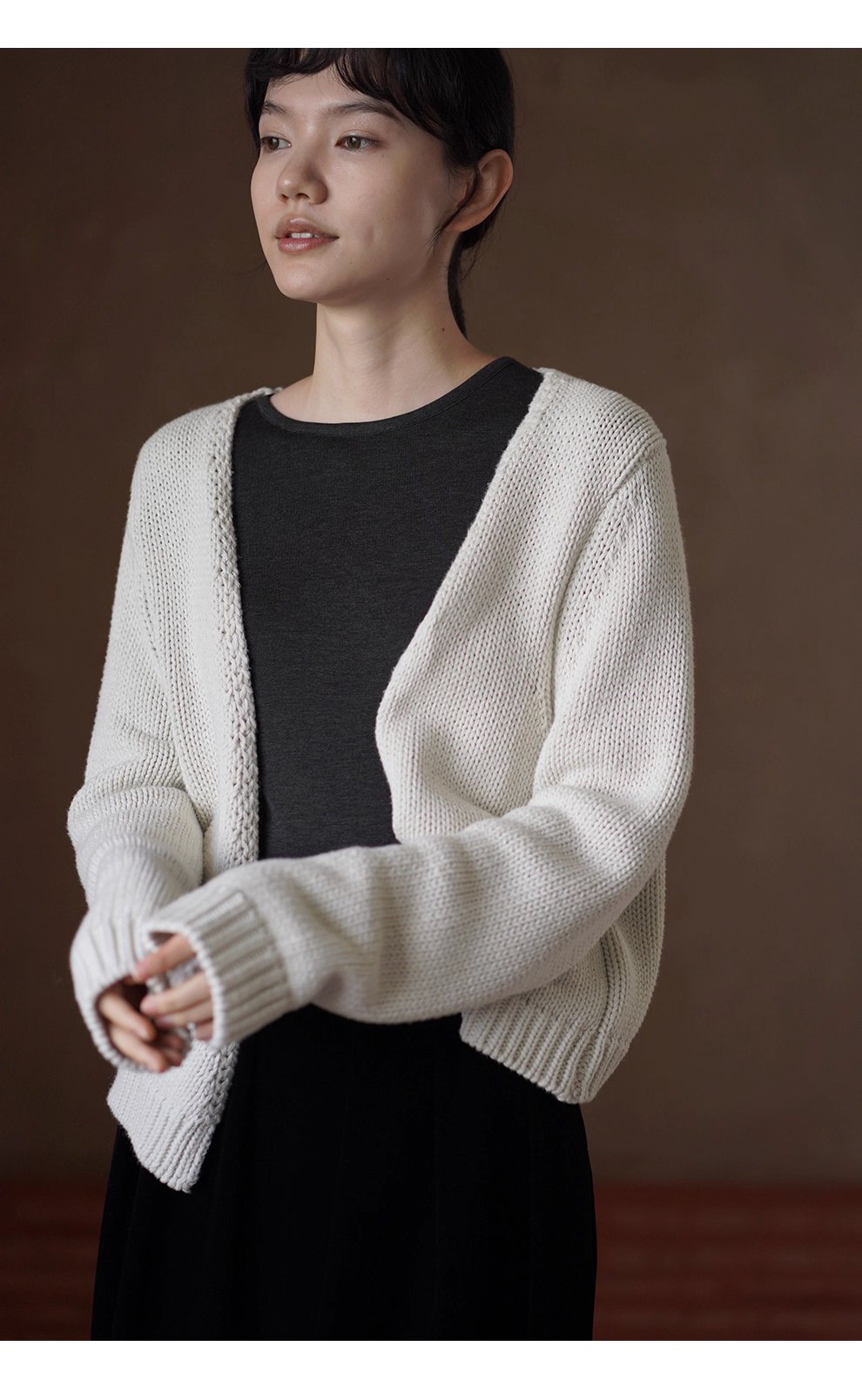 柔軟重工100棉粗棒針編織少女外套慵懶v領顯瘦毛衣開襟衫