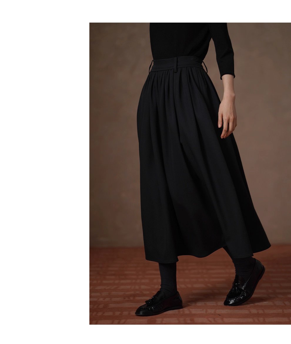 優雅舞者立體A字廓形顯瘦遮肉高腰捏褶蓬蓬通勤半身裙女