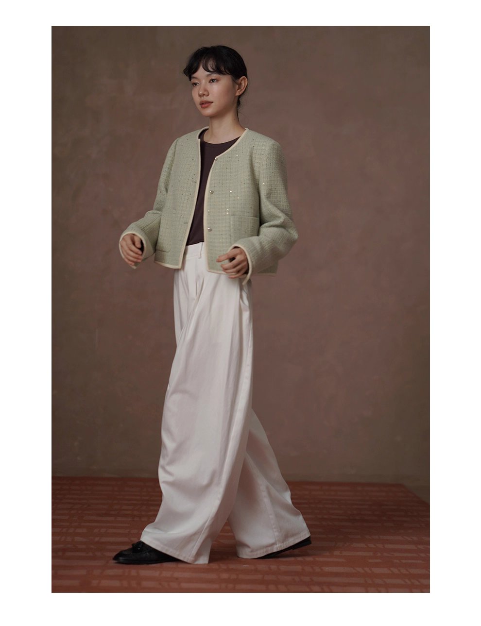 茉莉花紗編織小香羊毛混紡肌理感通勤顯瘦短版西裝外套