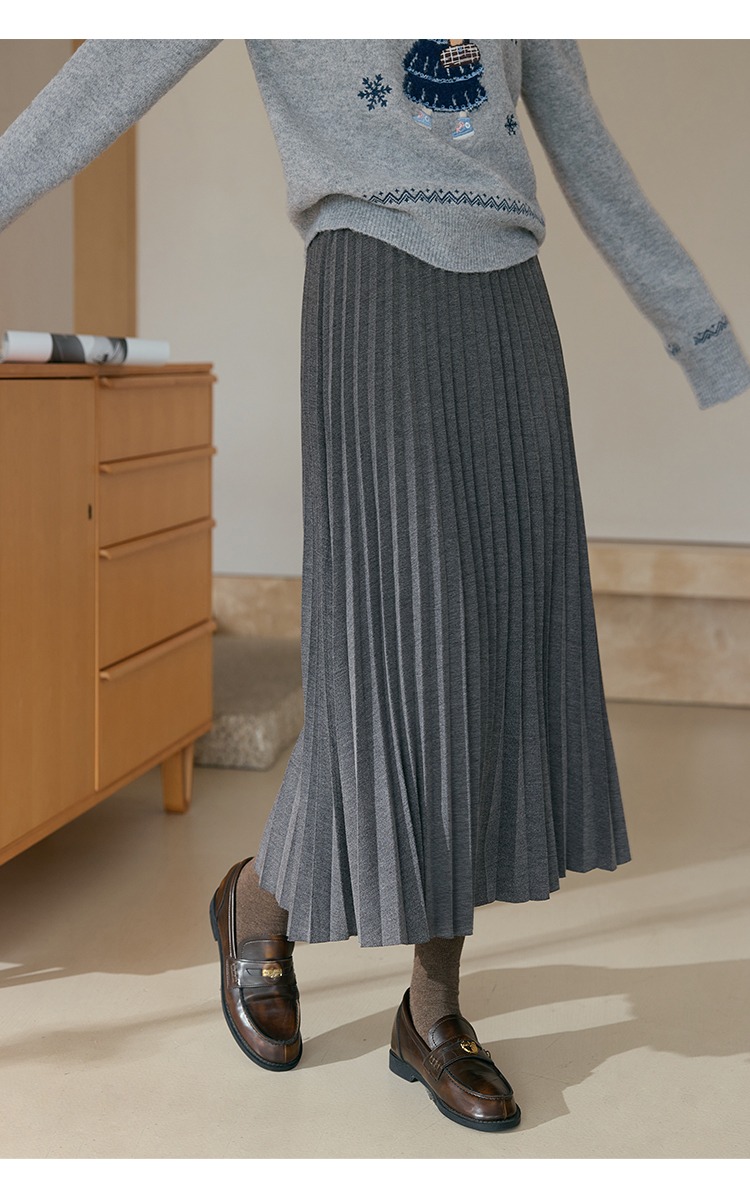 大尺碼女裝高腰A字半身裙灰色百褶裙長款裙子