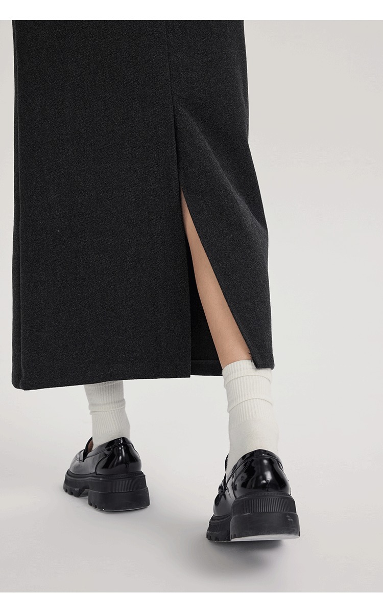 微胖灰色毛呢半身裙秋冬顯瘦A字裙胖mm長裙