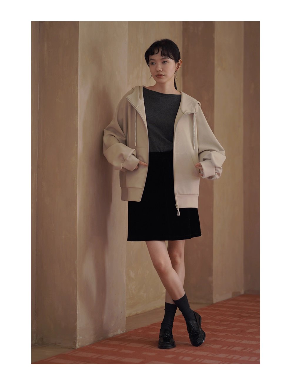 細節控柔軟起司衛衣休閒寬鬆暗格肌理棉感顯瘦連帽外套