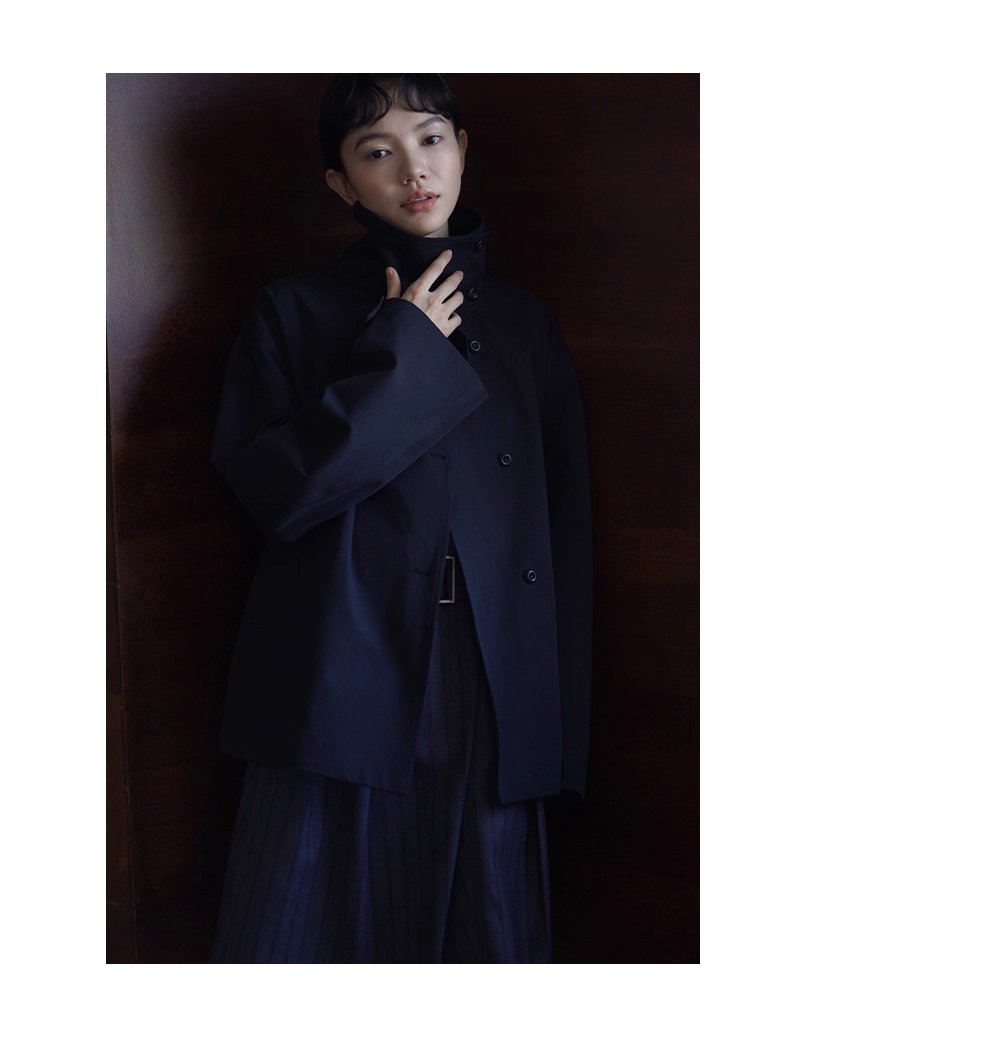 100棉細斜紋挺括水洗廓形立領寬鬆一手長顯瘦風衣外套女