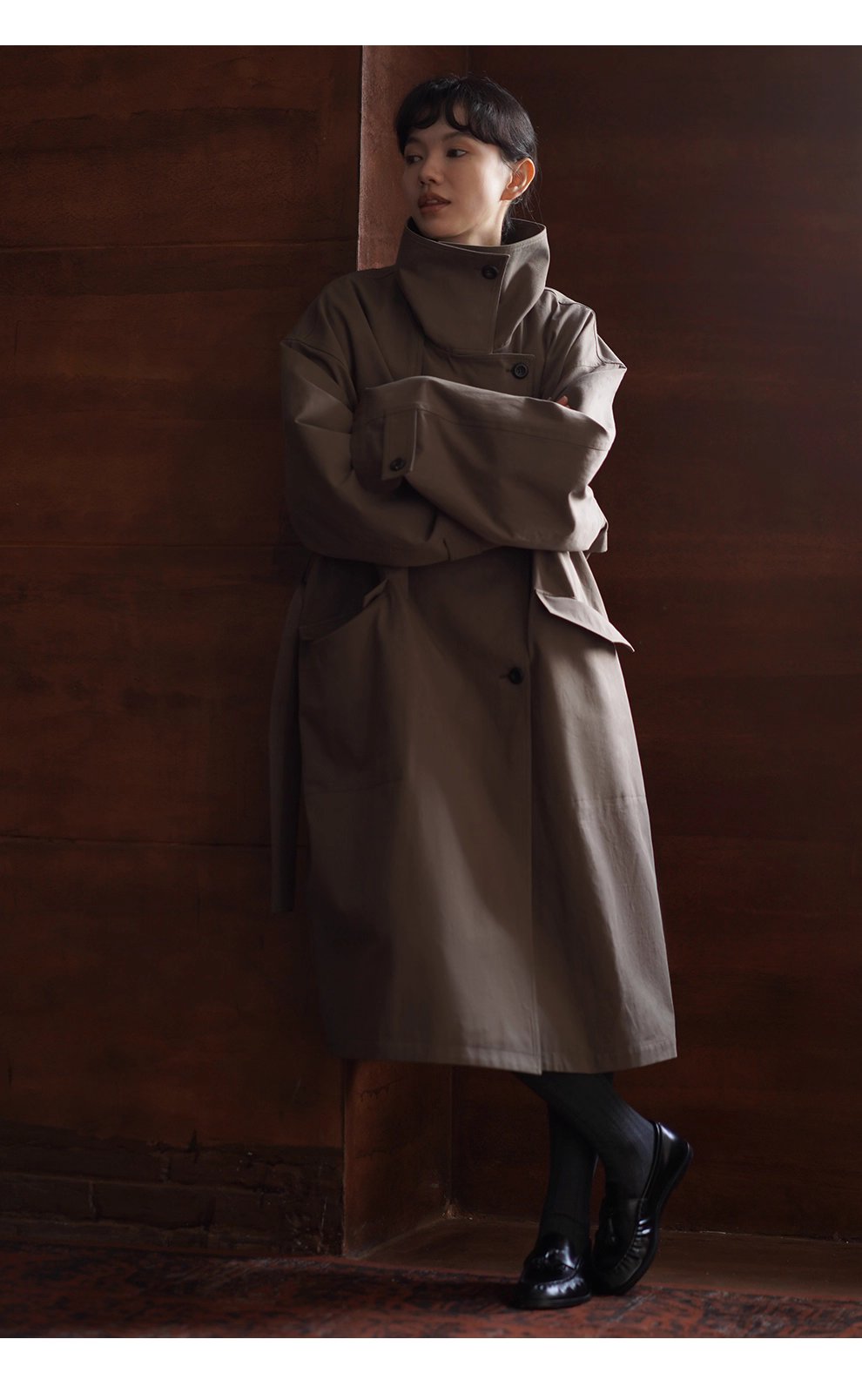 利落入秋100棉挺括寬鬆簡約氣場長款顯瘦通勤風衣外套女