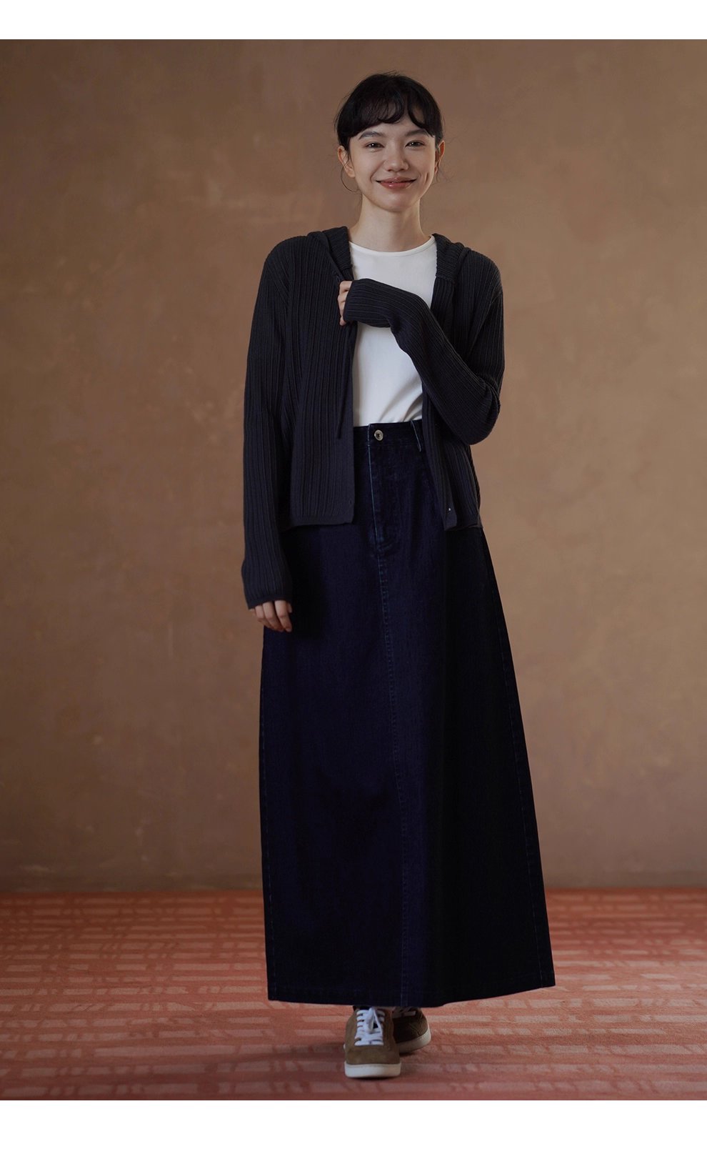 復古時髦做舊磨毛牛仔長款半身裙高腰微A寬鬆顯瘦裙子