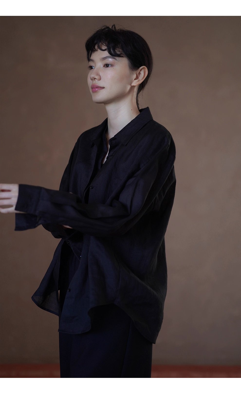 另類通勤設計感假兩件100苧麻挺括疊穿寬鬆顯瘦長袖襯衫