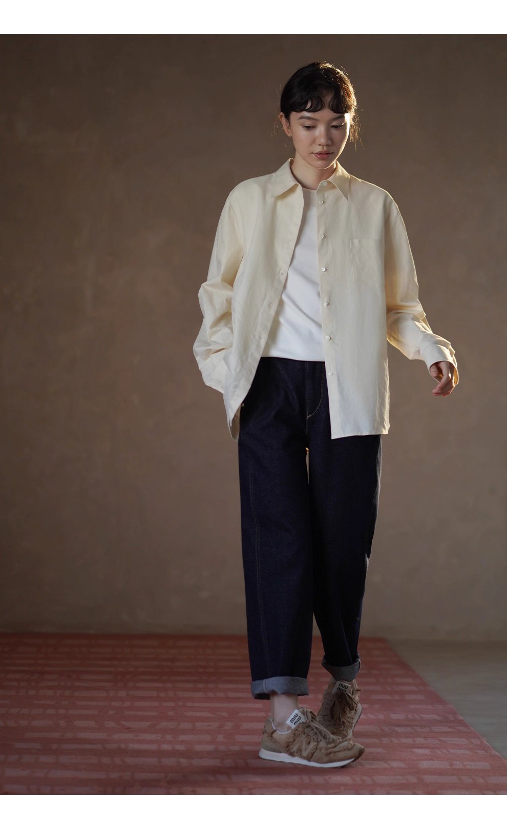 清香檸檬舒適棉麻混紡長袖疊穿寬鬆襯衫顯瘦通勤上衣女