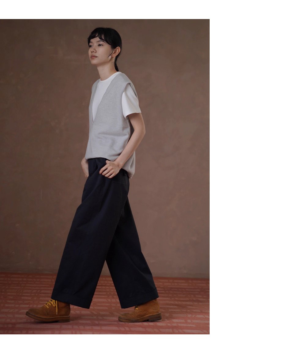 無可挑剔挺括棉感可調式腰帶直筒寬鬆闊腿顯瘦高腰長褲