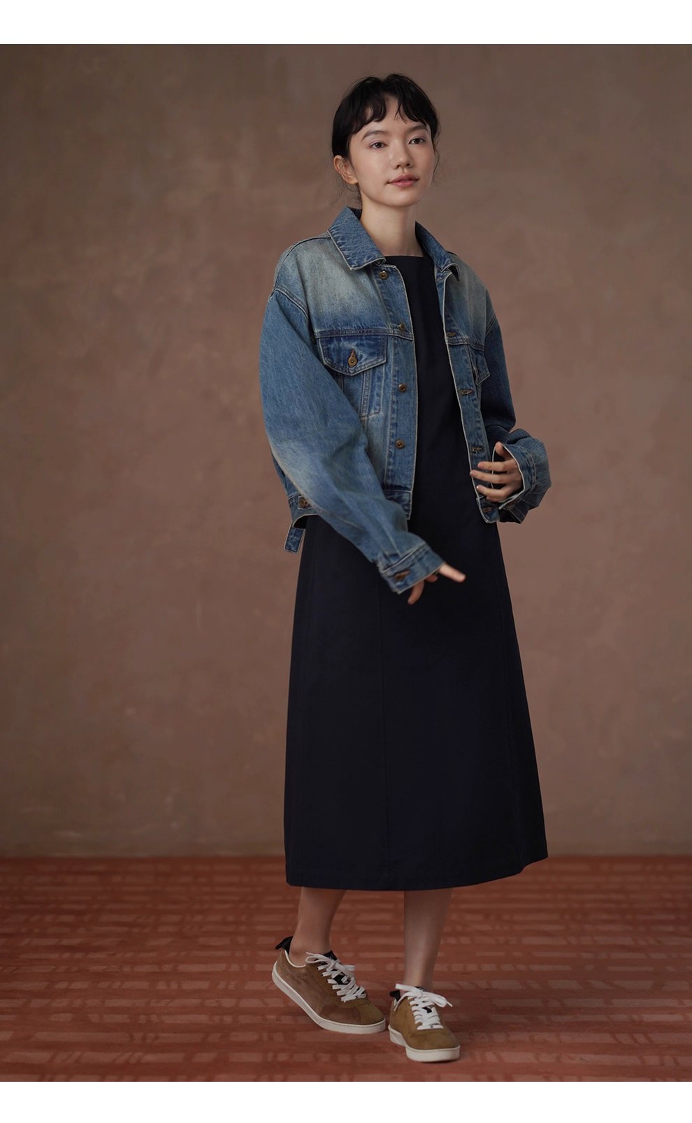 重回80年復古磨白柔軟水洗高克重長絨棉寬鬆牛仔外套女