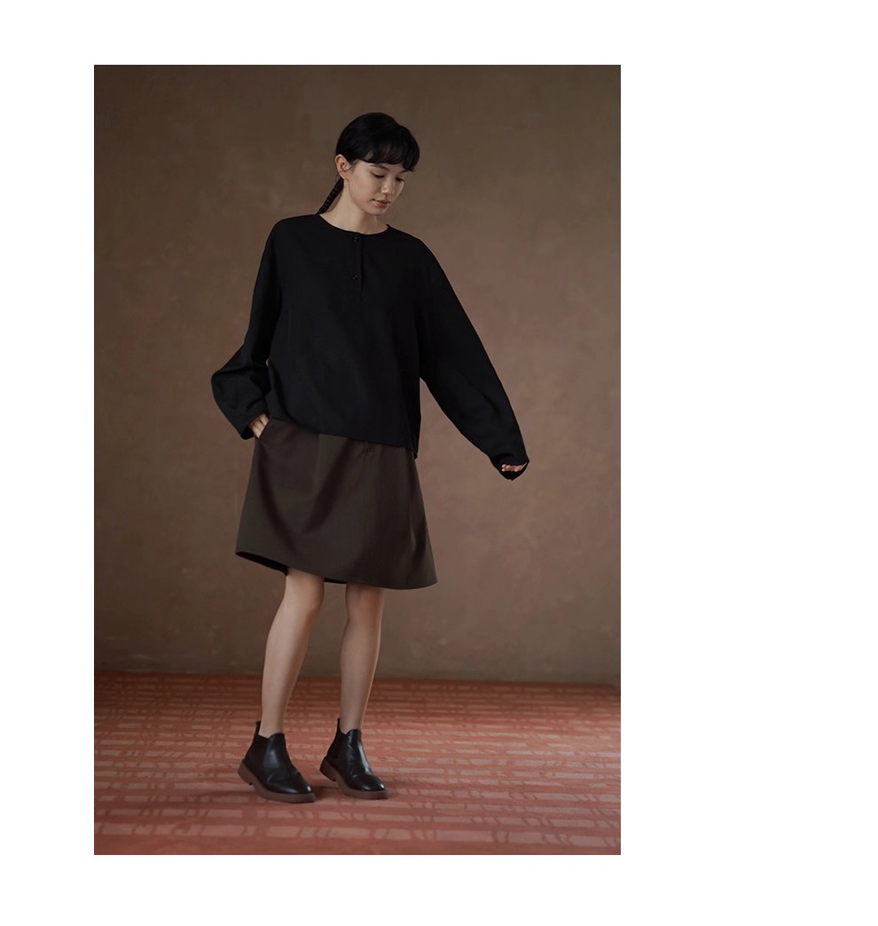 俐落剪裁綿羊毛混紡挺括西裝布料高腰A字顯瘦高腰半身裙