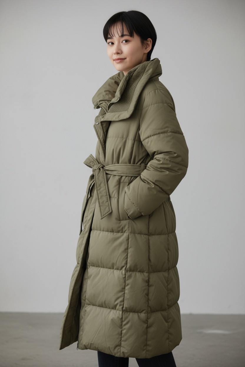 收腰顯瘦保暖白鴨絨大翻領百搭羽絨服中長款外套