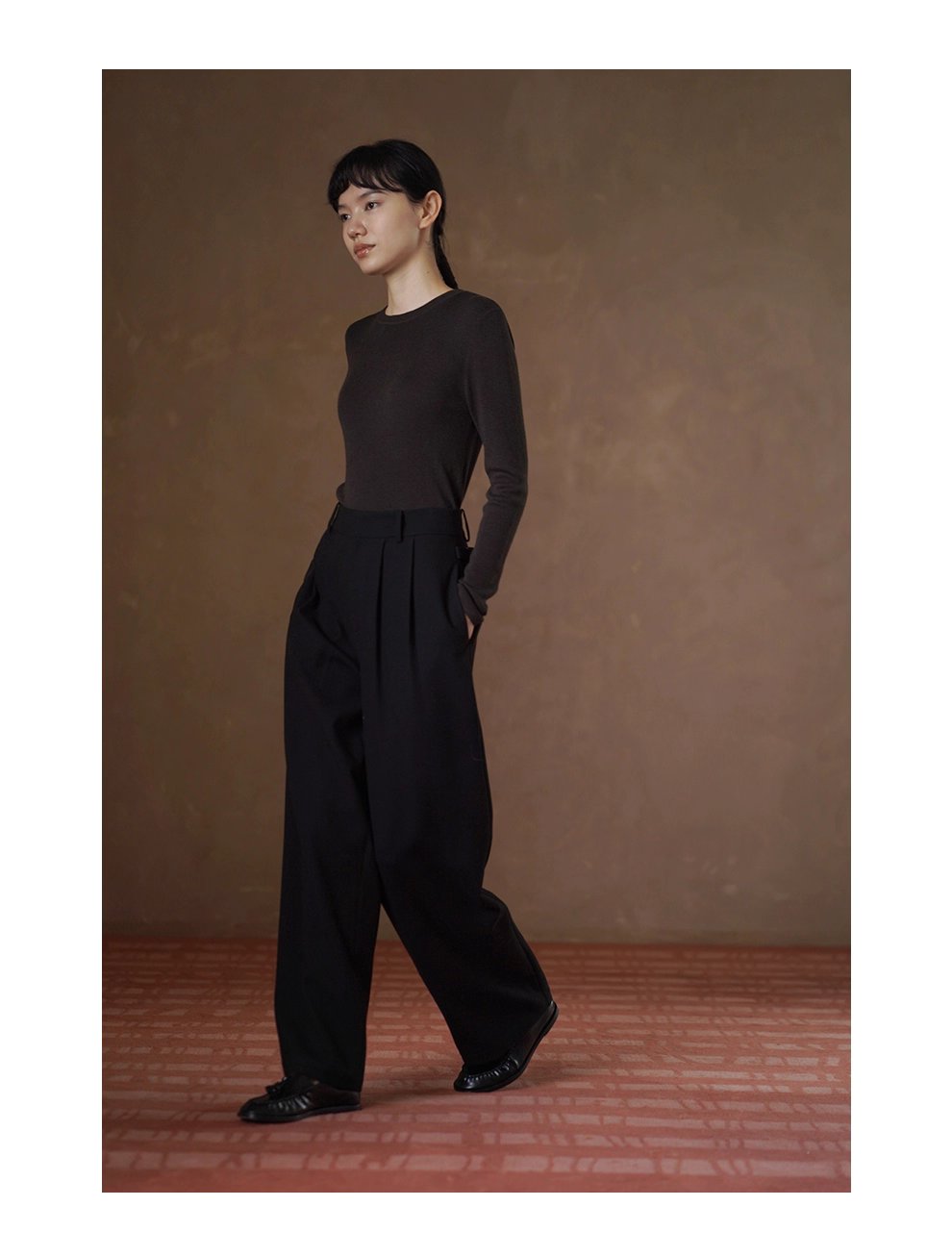 長腿基因側邊雙腰袢設計高腰顯瘦品質通勤寬鬆直筒長褲