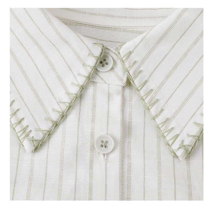 反線條單排扣長袖襯衫女秋季新款polo領寬鬆上衣